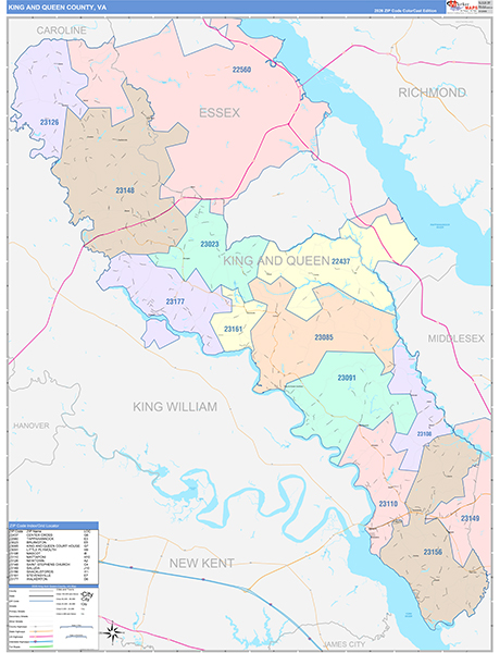 King and Queen County, VA Zip Code Map